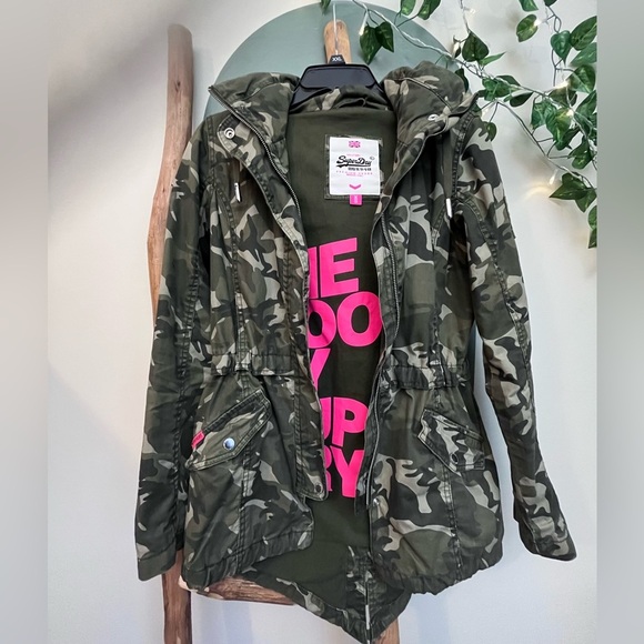 SUPERDRY THE ROOKIE MILITARY JACKET PARKA CAMOUFLAGE ADJUSTABLE GREEN XS - Picture 1 of 17